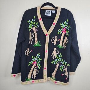 Storybook knits vintage monkey cardigan size L